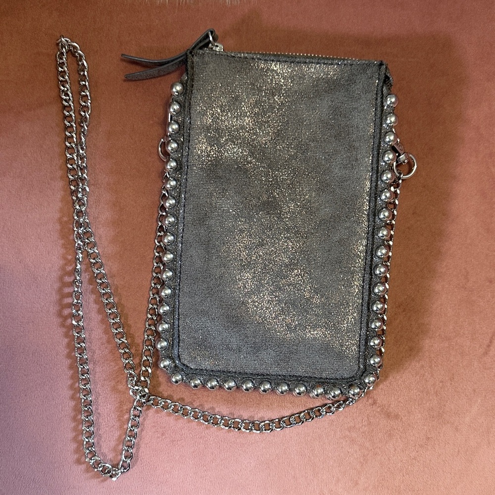 Zara Metallic Gray Crossbody Bag with Chain
